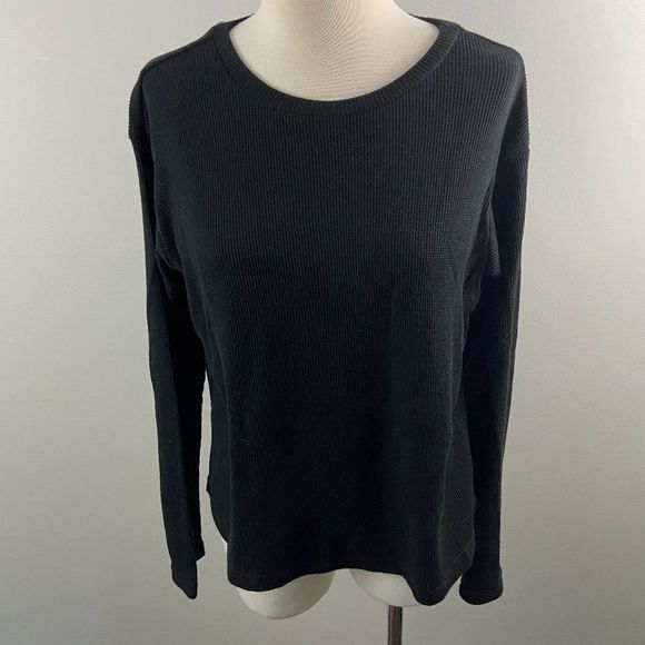 NWT RDI Black Waffle‎ Crew Neck Long Sleeve Shirt (M) - Picture 2 of 8